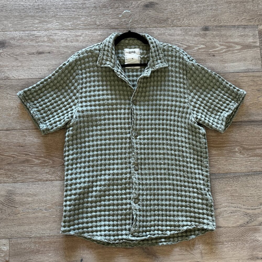 OAS Cuba Camp Collar Waffle Shirt Dusty Green XL X-Large NWOT $170